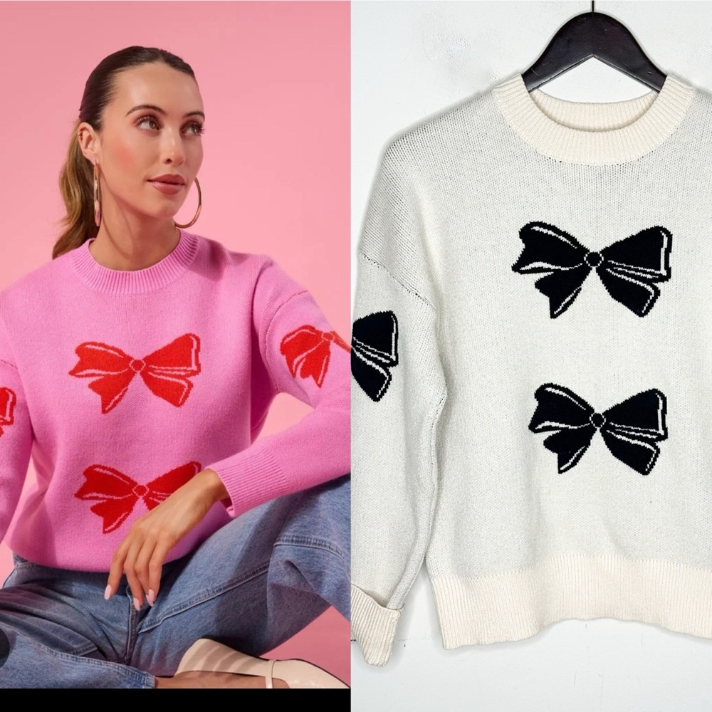 THML Lola Bow Sweater Cream & Black